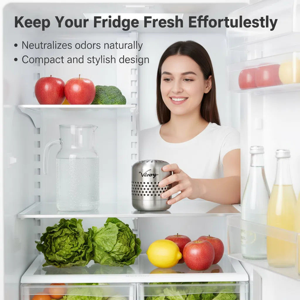 Véraque Refrigerator Deodorizer, Fridge Odor Eliminator with Advanced Cu-Ni Oxide Catalysis — Stronger Than Baking Soda & Charcoal Bags, Long-Lasting Freshness for Refrigerator, Freezer, Closet, Car & More