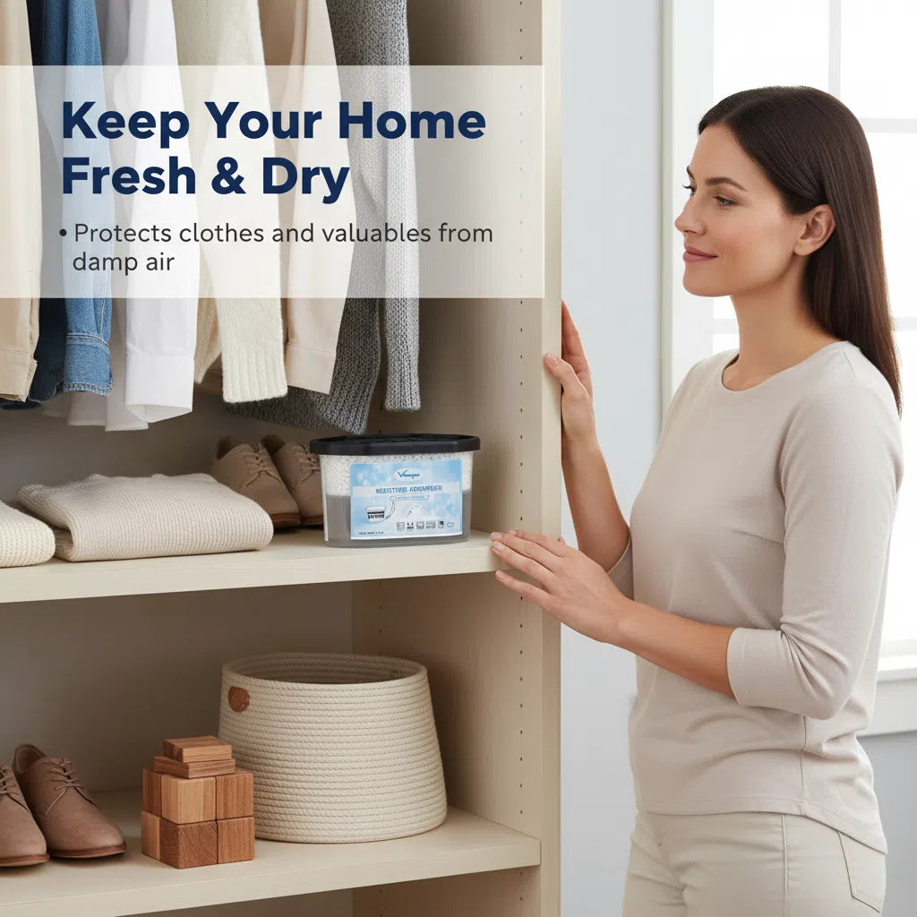 Véraque Portable Moisture Absorber Box, Fragrance-Free Dehumidifier for Bathroom, Closet, Car, Kitchen & Small Spaces — Efficient Humidity Control & Odor-Free Freshness