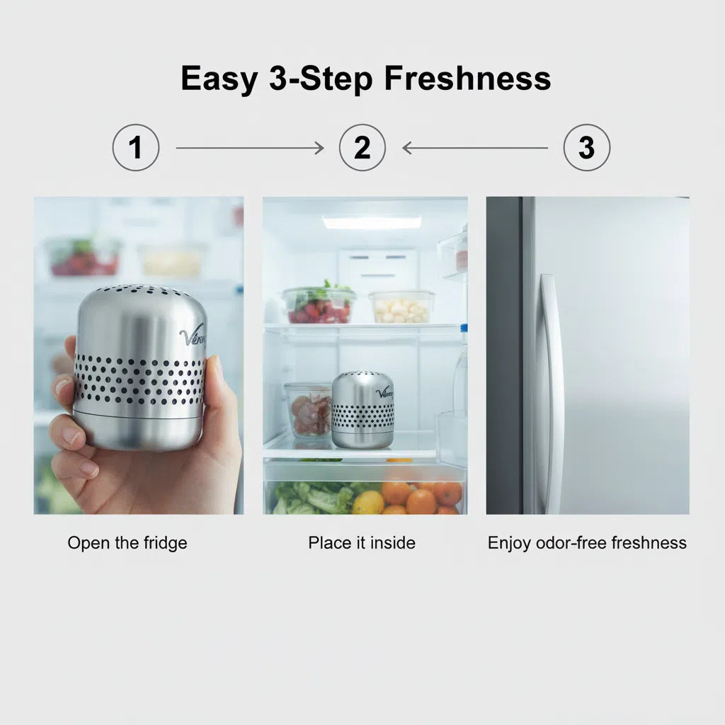 Véraque Refrigerator Deodorizer, Fridge Odor Eliminator with Advanced Cu-Ni Oxide Catalysis — Stronger Than Baking Soda & Charcoal Bags, Long-Lasting Freshness for Refrigerator, Freezer, Closet, Car & More